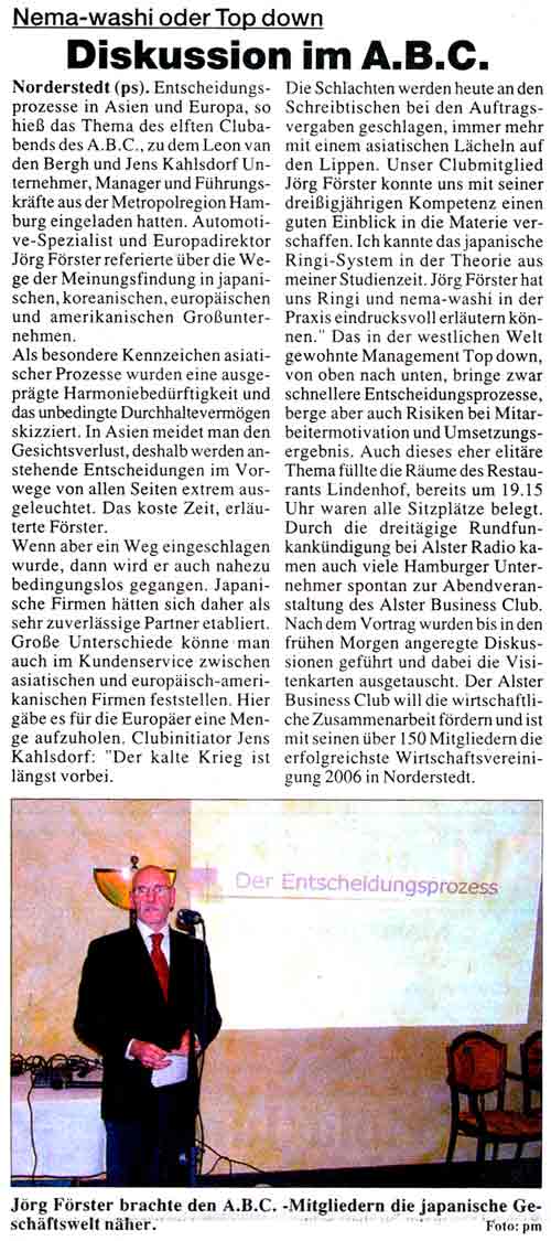 Public Relations: ALSTER BUSINESS CLUB im SonntagsAnzeiger